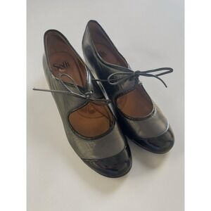 Sofft Black Leather Mary Jane Tie Front Cap Toe Kitten Heel Comfort 9 M READ